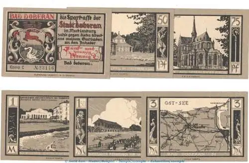 Notgeld Stadt Bad Doberan 276.4.a , Set mit 6 Scheinen in kfr. o.D. , Mecklenburg Vorpommern Seriennotgeld