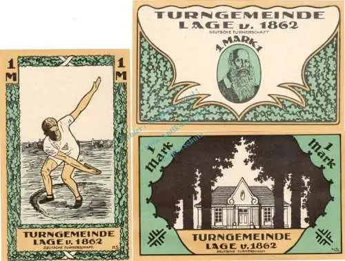 Lage , Notgeld Set mit 3 Scheinen unc-kfr. M-G 758.1 , Westfalen 1921 Seriennotgeld