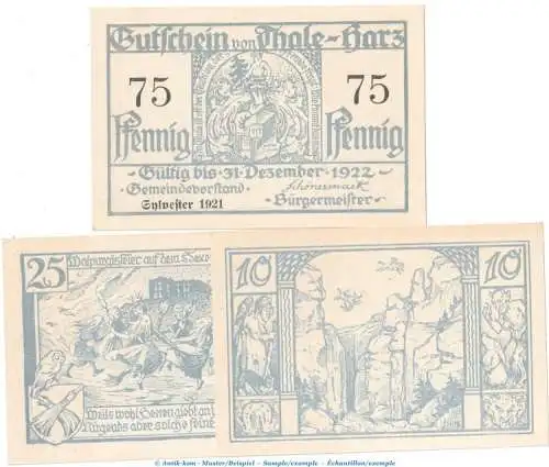 Notgeld Stadt Thale 1320.22 , Set mit 3 Scheinen in kfr. von 1921 , Sachsen Anhalt Seriennotgeld