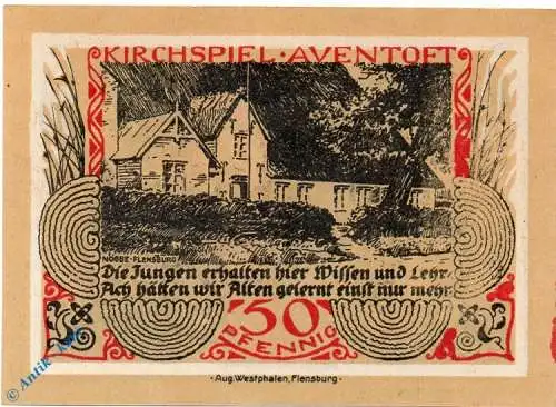 Aventoft , Notgeld 50 Pfennig -Rs. braun- in kfr. M-G 57.2 Seriennotgeld 1921 Schleswig Holstein