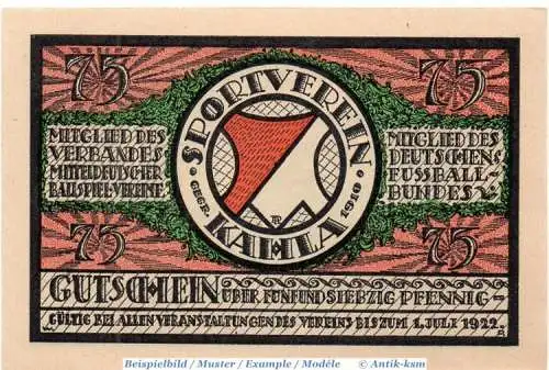 Notgeld Kahla , 75 Pfennig Schein Nr 5 gepunktet in kfr. Mehl Grabowski 667.1 , o.D. Thüringen Seriennotgeld