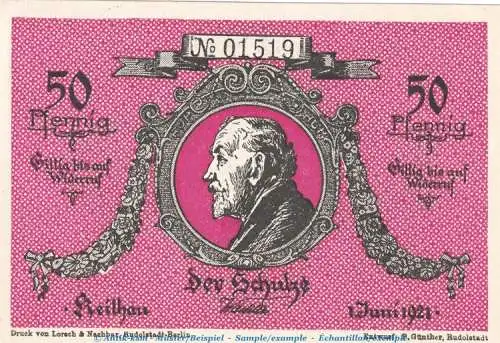 Notgeld Gemeinde Keilhau 683.2.a , 50 Pfennig Schein Nr.1 in kfr. von 1921 , Thüringen Seriennotgeld