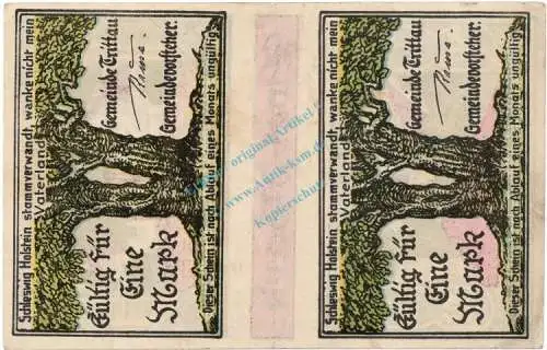 Trittau , Notgeld 2 Mark Doppelschein aunc-Lgbr. M-G 1347.4 , Schleswig Holstein o.D. Seriennotgeld