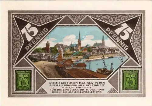 Lübeck , Notgeld 75 Pfennig Schein Nr.8 unc-kfr. M-G 826.9 , Schleswig Holstein 1921 Seriennotgeld