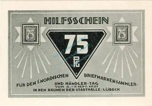 Lübeck , Notgeld 75 Pfennig Schein Nr.8 unc-kfr. M-G 826.9 , Schleswig Holstein 1921 Seriennotgeld