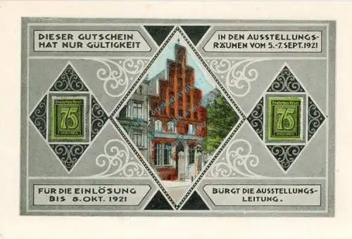 Lübeck , Notgeld 75 Pfennig Schein Nr.3 unc-kfr. M-G 826.14 , Schleswig Holstein 1921 Seriennotgeld