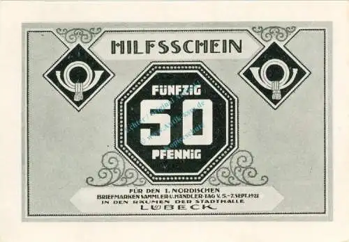 Lübeck , Notgeld 50 Pfennig Schein Nr.4 unc-kfr. M-G 826.16 , Schleswig Holstein 1921 Seriennotgeld