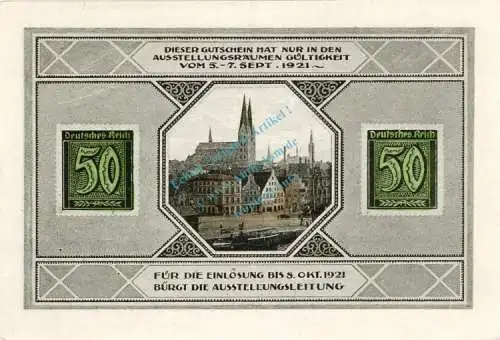 Lübeck , Notgeld 50 Pfennig Schein Nr.3 unc-kfr. M-G 826.11 , Schleswig Holstein 1921 Seriennotgeld