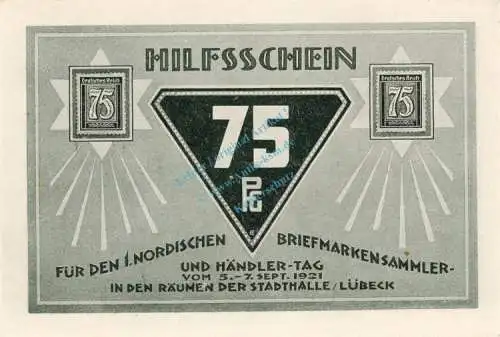 Lübeck , Notgeld 75 Pfennig Schein Nr.7 unc-kfr. M-G 826.6 , Schleswig Holstein 1921 Seriennotgeld