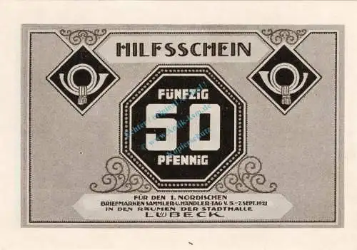 Lübeck , Notgeld 50 Pfennig Schein Nr.2 unc-kfr. M-G 826.1 , Schleswig Holstein 1921 Seriennotgeld