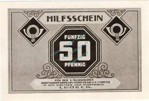 Lübeck , Notgeld 50 Pfennig Schein Nr.1 unc-kfr. M-G 826.1 , Schleswig Holstein 1921 Seriennotgeld