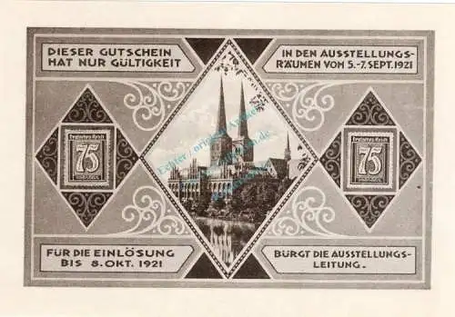 Lübeck , Notgeld 75 Pfennig Schein Nr.3 unc-kfr. M-G 826.6 , Schleswig Holstein 1921 Seriennotgeld