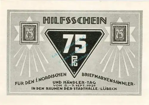 Lübeck , Notgeld 75 Pfennig Schein Nr.8 unc-kfr. M-G 826.7 , Schleswig Holstein 1921 Seriennotgeld