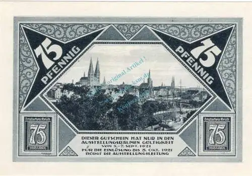 Lübeck , Notgeld 75 Pfennig Schein Nr.7 unc-kfr. M-G 826.7 , Schleswig Holstein 1921 Seriennotgeld