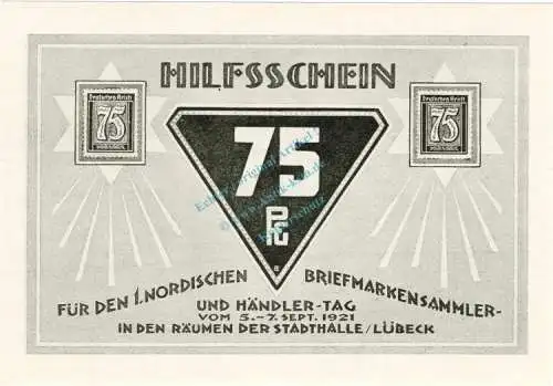 Lübeck , Notgeld 75 Pfennig Schein Nr.7 unc-kfr. M-G 826.7 , Schleswig Holstein 1921 Seriennotgeld