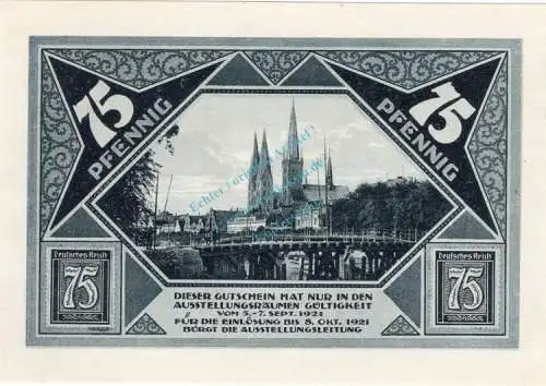 Lübeck , Notgeld 75 Pfennig Schein Nr.5 unc-kfr. M-G 826.7 , Schleswig Holstein 1921 Seriennotgeld