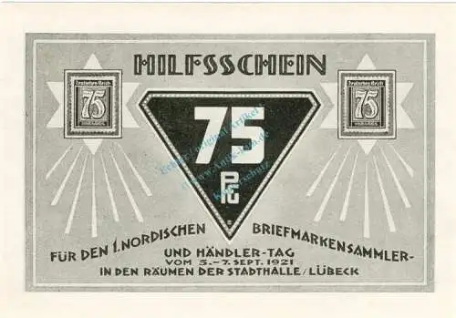 Lübeck , Notgeld 75 Pfennig Schein Nr.5 unc-kfr. M-G 826.7 , Schleswig Holstein 1921 Seriennotgeld