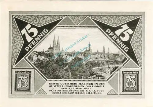 Lübeck , Notgeld 75 Pfennig Schein Nr.7 unc-kfr. M-G 826.1 , Schleswig Holstein 1921 Seriennotgeld