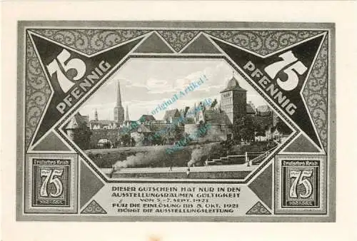 Lübeck , Notgeld 75 Pfennig Schein Nr.6 unc-kfr. M-G 826.1 , Schleswig Holstein 1921 Seriennotgeld