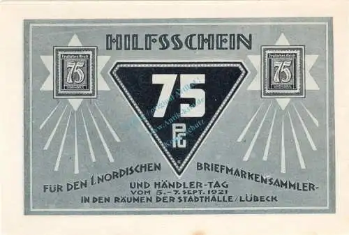 Lübeck , Notgeld 75 Pfennig Schein Nr.6 unc-kfr. M-G 826.1 , Schleswig Holstein 1921 Seriennotgeld