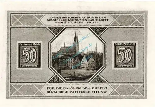 Lübeck , Notgeld 50 Pfennig Schein Nr.3 unc-kfr. M-G 826.8 , Schleswig Holstein 1921 Seriennotgeld