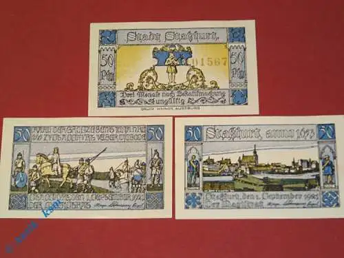 Notgeld Stassfurt , Satz mit 3 Scheinen , Kennummer Mitte , Mehl Grabowski 1256.3 b , von 1921 , Sachsen Anhalt Seriennotgeld