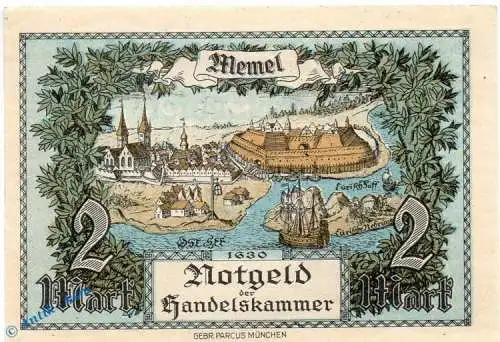 Notgeld , 2 Mark Schein in kfr. Memel , MEM-3.a-b , Rosenberg 848 , P 3 , vom 22.02.1922 , deutsche Nebengebiete