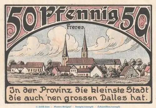 Notgeld Sparkasse Freren 387.1 , 50 Pfennig Schein in kfr. von 1921 , Niedersachsen Seriennotgeld