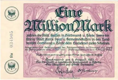 Dortmund , Banknote 5.000 Mark Schein in unc-kfr Keller 1061.e , Westfalen 1923 Inflation