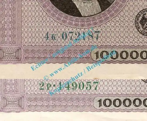 Banknote , 100.000 Mark KN --schwarzgrün-- in kfr. DEU-93.e, Ros.82, P.83, Weimarer Republik - Inflation