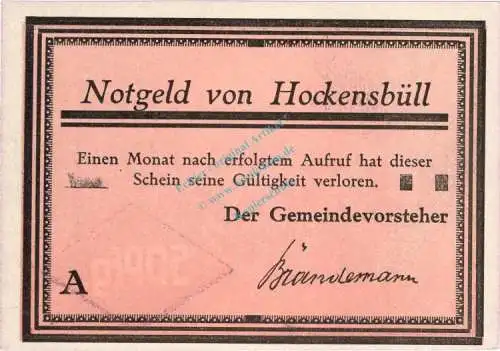 Hockensbüll , Notgeld 50 Pfennig A --Variante Würfel-- unc-kfr. M-G 614... Schleswig Holstein o.D. Seriennotgeld