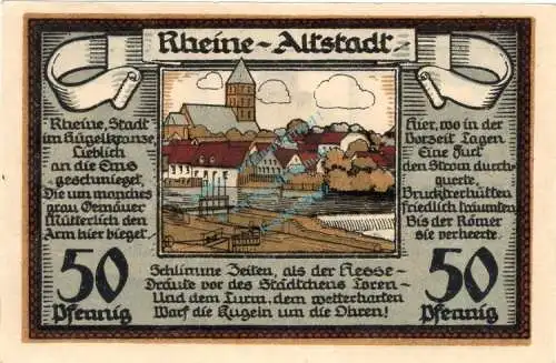 Rheine , Notgeld 50 Pfennig Schein unc-kfr. M-G 1351.1 , Westfalen 1922 Seriennotgeld