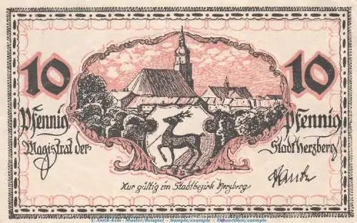 Notgeld Stadt Herzberg , 10 Pfennig Schein in kfr. Tieste 2985.10.01 o.D. Sachsen Verkehrsausgabe