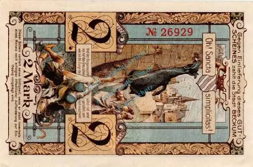 Beckum , Banknote 2 Mark Schein unc-kfr. Geiger 035.04.c-d , Westfalen 1918 Grossnotgeld