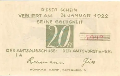 Brande , Notgeld 20 Pfennig Schein unc-kfr. M-G 152.2 , Schleswig Holstein o.D. Seriennotgeld