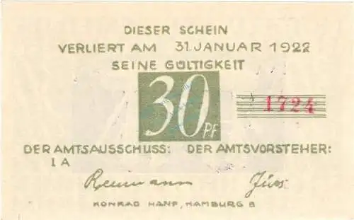 Brande , Notgeld 30 Pfennig Schein unc-kfr. M-G 152.2 , Schleswig Holstein o.D. Seriennotgeld