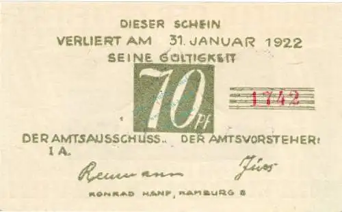 Brande , Notgeld 70 Pfennig Schein unc-kfr. M-G 152.2 , Schleswig Holstein o.D. Seriennotgeld