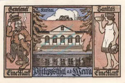 Philippsthal , Notgeld 1 Mark Schein Nr.8 unc-kfr. M-G 1058.1 , Hessen 1921 Seriennotgeld