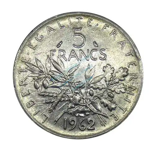 Kursmünze Frankreich , 5 Francs 1962 -Semeuse- , ss-vz , KM.926 -0149