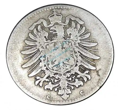 Kaiserreich , Silbermünze 1 Mark von 1875 C -kl. Adler- J.9 s -0606