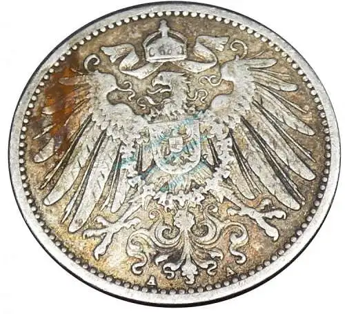 Kaiserreich , Silbermünze 1 Mark von 1905 A -gr. Adler- J.17 ss -0605