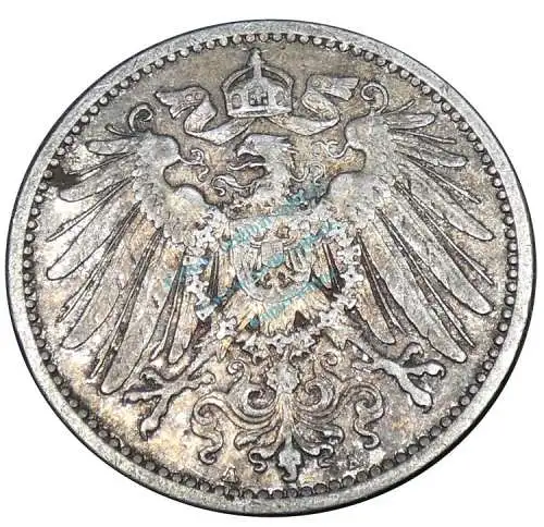 Kaiserreich , Silbermünze 1 Mark von 1907 A -gr. Adler- J.17 ss -0607