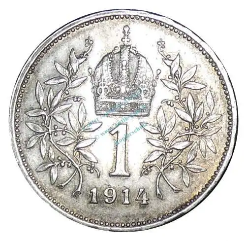 Österreich , Silbermünze 1 Krone 1914 -Franz Joseph I- ss KM.2820 , -0158