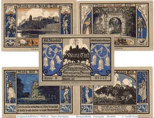 Notgeld Kulturverband Gleiwitz 437.1 , Set mit 5 Scheinen in kfr. o.D. Oberschlesien Seriennotgeld