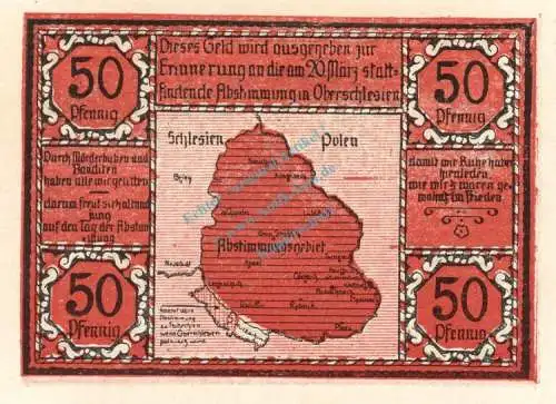 Bielschowitz , Notgeld 50 Pfennig Schein unc-kfr. M-G 104.1.a , Schlesien o.D. Seriennotgeld