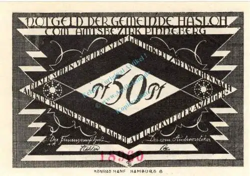 Hasloh , Notgeld 50 Pfennig --98 x 69-- Nr.1  unc-kfr. M-G 584.2 , Schleswig Holstein o.D. Seriennotgeld