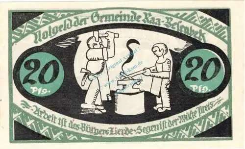 Raa-Besenbeck , Notgeld 20 Pfennig Schein unc-kfr. M-G 1092.1.a , Schleswig 1921 Seriennotgeld