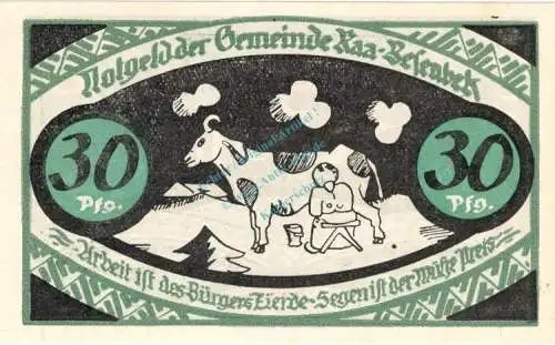 Raa-Besenbeck , Notgeld 30 Pfennig Schein unc-kfr. M-G 1092.1.a , Schleswig 1921 Seriennotgeld