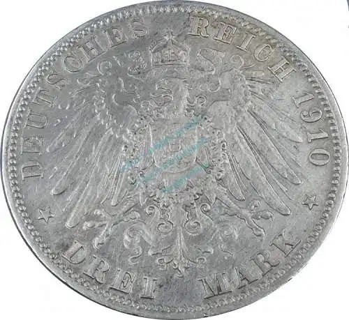 Bayern , 3 Mark Silbermünze 1910 D --Otto König von Bayern-- ss-vz -0615