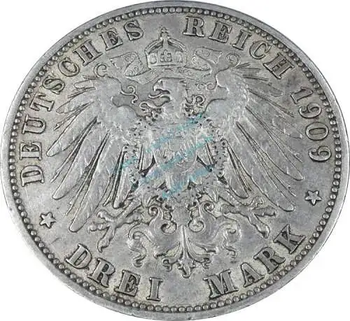 Preussen , 3 Mark Silbermünze 1909 A --Kaiser Wilhelm II -- ss-vz -0616